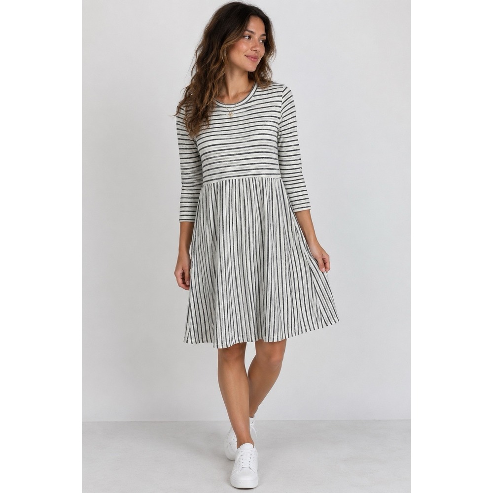 Sew In Love Dress XL Gray White Long Sleeve Boho Cottagecore Ribbed Stripe